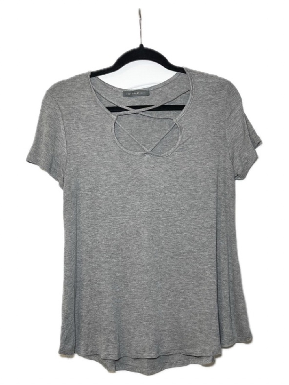 West Coast Love Grey Crisscross Neck Short Sleeve Top Size Medium